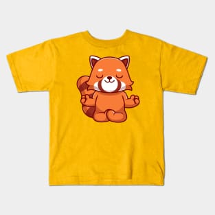 Cute Red Panda Doing Yoga Cartoon Kids T-Shirt